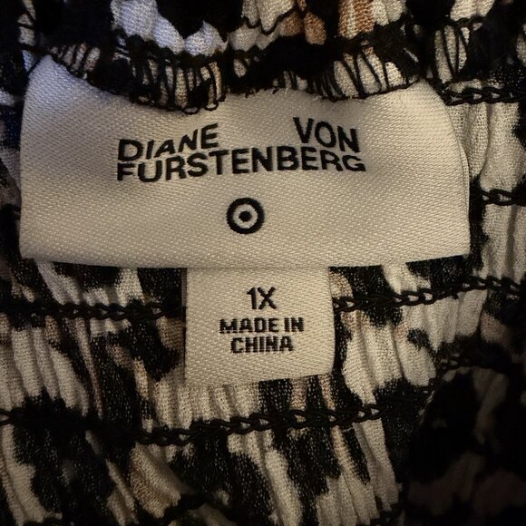Diane Von Furstenberg Target Size 1X Smocked Tie Strap Neutral Poppy Midi Dress - Picture 6 of 9